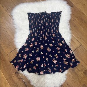 Angie Navy Floral Strapless Romper